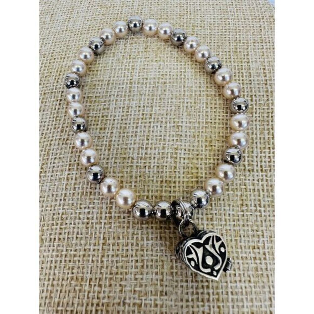 Valerie Parr Hill Faux Pale Pink Silver Tone Beaded‎ Prayer Box Stretch Bracelet